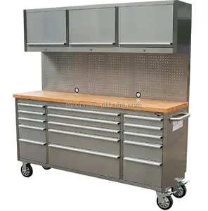 72 inch 15 drawer stainless steel workbench with drawers/movable workbench with wheels