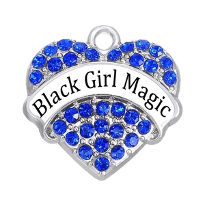 Pendentif Cœur Métallique Écologique avec Message, Diamant Scintillant, Charme Black Girl Magic, Rock Girl pour la Fabrication de Bijoux - Product Image 6