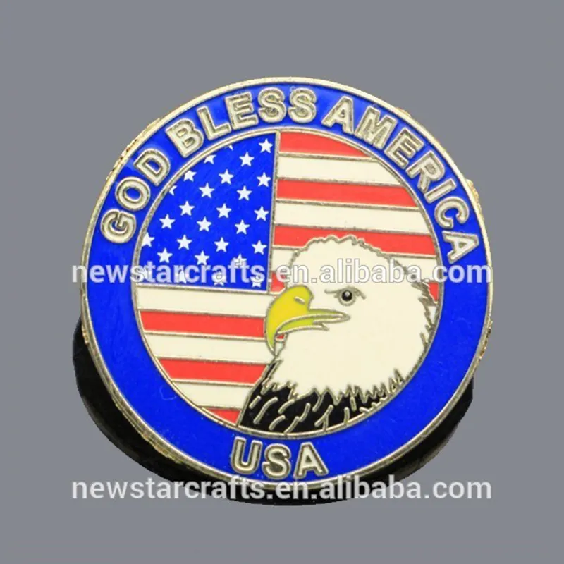 Custom Made American / USA Eagle Flag coin shape Lapel pin brooches