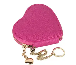 rose red sweet heart shape cross pattern pu coin purse /wallet bag multifunctional promotional storage bag with key chain