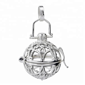 Pendentif en argent sterling 925 plaqué rhodium, boules mexicaines à sonneries, personnalisable en gros - Product Image 1
