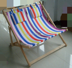 HE-139, Chaise de plage pliante <span class=keywords><strong>double</strong></span> en <span class=keywords><strong>bois</strong></span> promotionnelle, chaise <span class=keywords><strong>double</strong></span> en <span class=keywords><strong>bois</strong></span> et tissu - Product Image 1