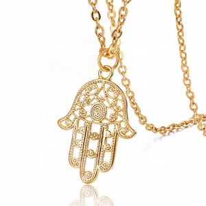 MECYLIFE In Acciaio Inox di Alta Qualità Amuleto Talismano Collana Mano di Fatima Placcato Oro della Mano di Hamsa Collana - Product Image 1