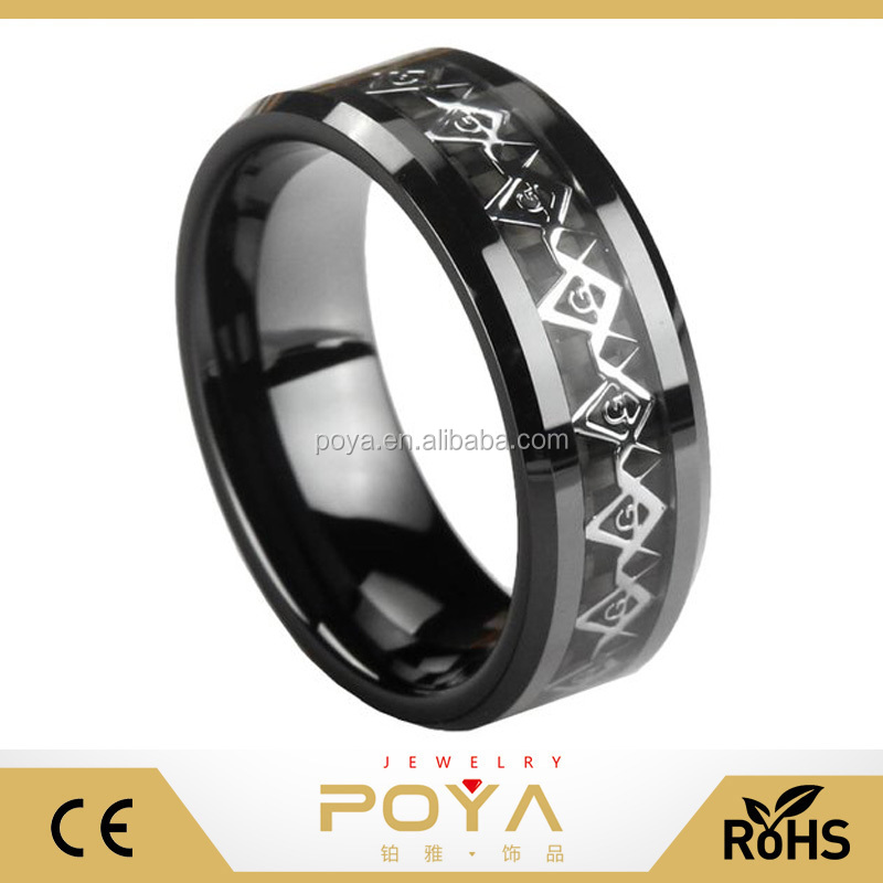 Уникальное 8 мм твердое черное керамическое масонское кольцо POYA Jewelry