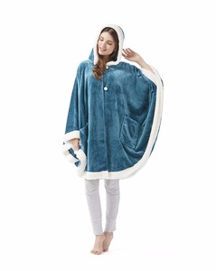Bambini adulti <span class=keywords><strong>mantello</strong></span> <span class=keywords><strong>mantello</strong></span> peluche con cappuccio coperta indossabile coperta Sherpa Trim TV divano Poncho coperta - Product Image 1