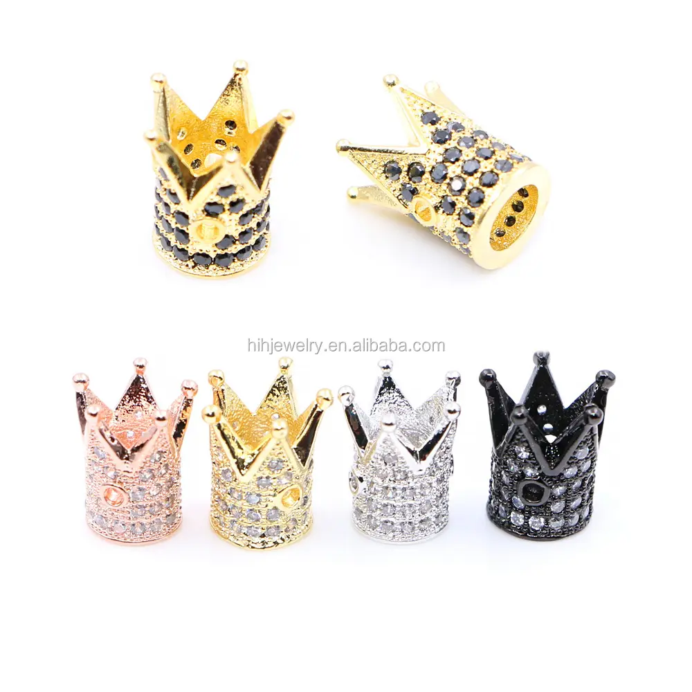 DIY micro pave CZ cubic zirconia crown brass spacer beads accessories for jewelry making