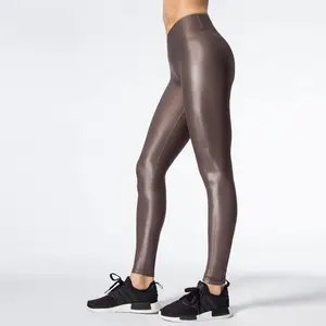 Bán Buôn Sáng Bóng Vàng In Ấn Yoga Quần Tùy Chỉnh Slim Fit Nylon Spandex Workout Đàn Hồi Rộng Dây Thắt Lưng Tập Thể Dục Yoga Xà Cạp