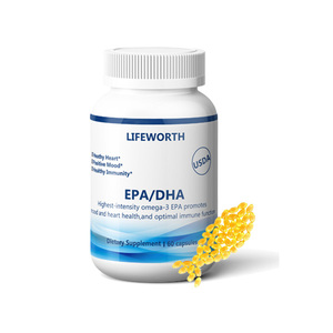 Huile de poisson oméga-3 LIFEWORTH haute puissance avec EPA et DHA, favorise la santé du cerveau et du cœur, non-OGM, gélules molles, 60 capsules par flacon - Product Image 1