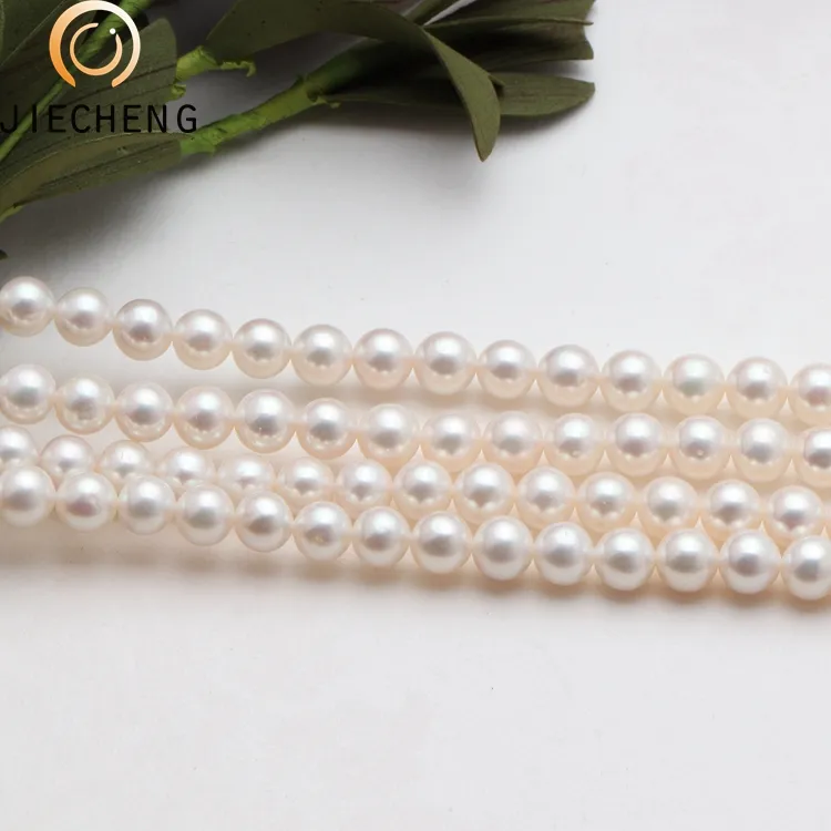 Cuerdas de hilo de perlas redondas, joyería de perlas de alto brillo, 7,5-8,5mm, AAA +, cultivadas, naturales, reales, de agua dulce, Color blanco, perfecto