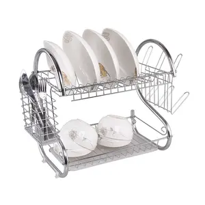 Rack de armazenamento sem ferrugem, rack branco de metal com design personalizado para armário de cozinha, dois andares, prateleira com suporte de copo