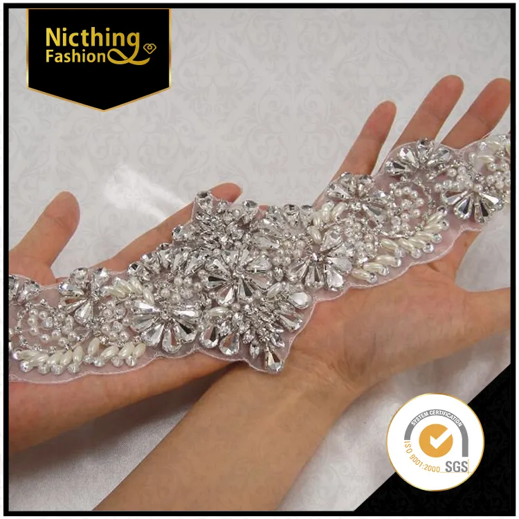 Cina All'ingrosso abbellimenti di cristallo applicazioni di perline strass applique bridal sash cintura per abito da sposa NRA185