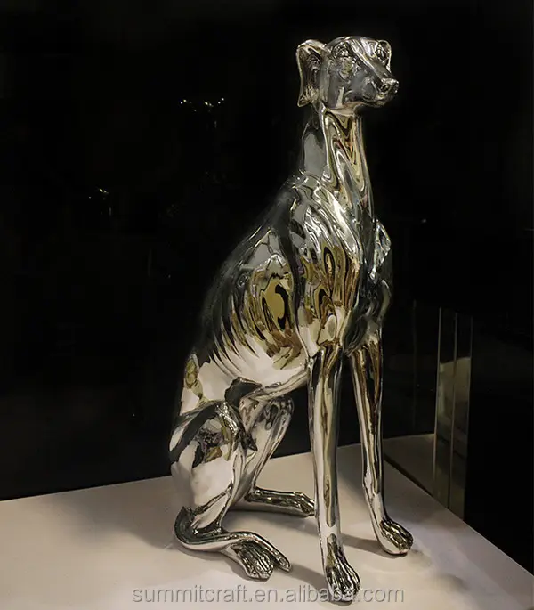 Electroplated silver resin large sitting Italian greyhound statue