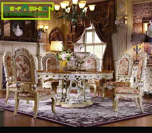 OE-FASHION luxury baroque marble top dining table set round dining table