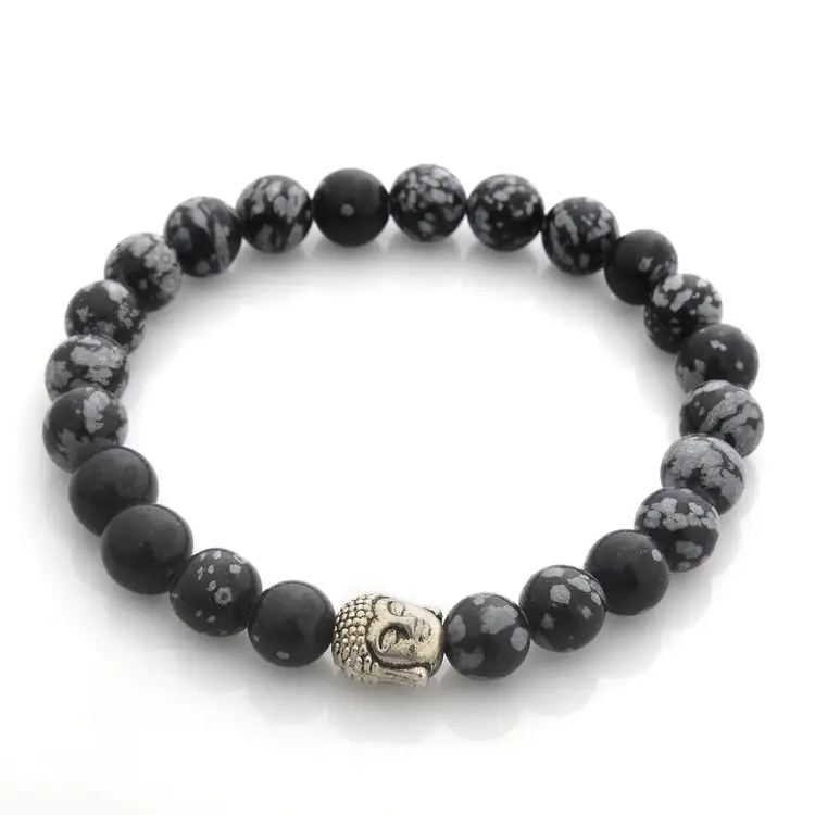 Großhandel Schneeflocke Obsidian Stein Tibet buddhistische Gebets perlen Armbänder