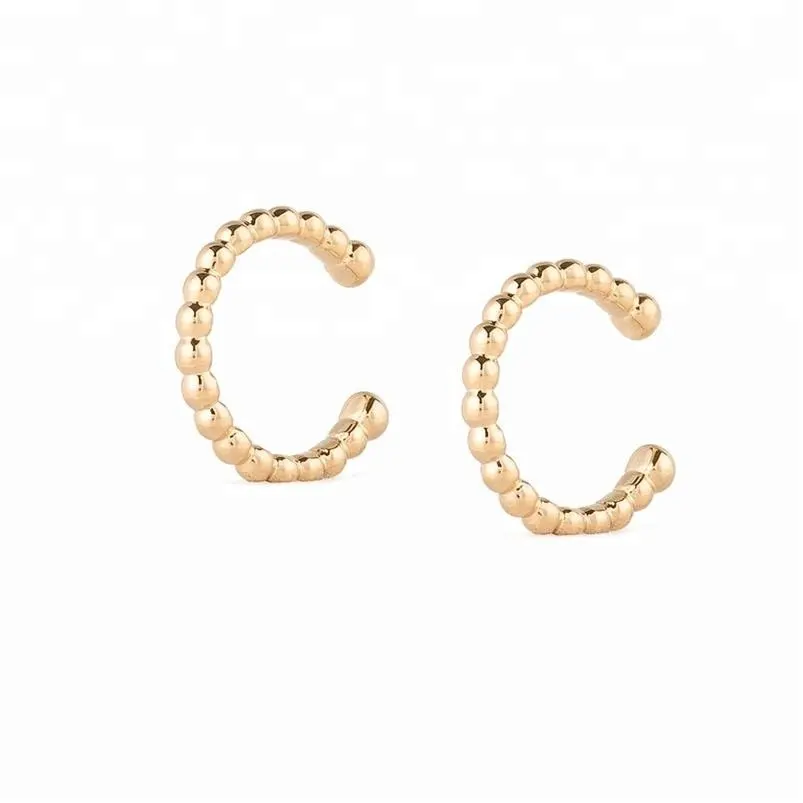 Wholesale minimalist bead hoop 925 sterling silver gold plated handmade ear cuff earrings