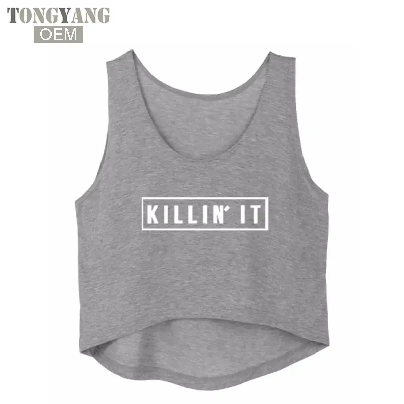 Женские майки Tongyang с надписью Killin It, спортивный жилет для фитнеса, кроп-топ без рукавов, женские майки на заказ от производителя