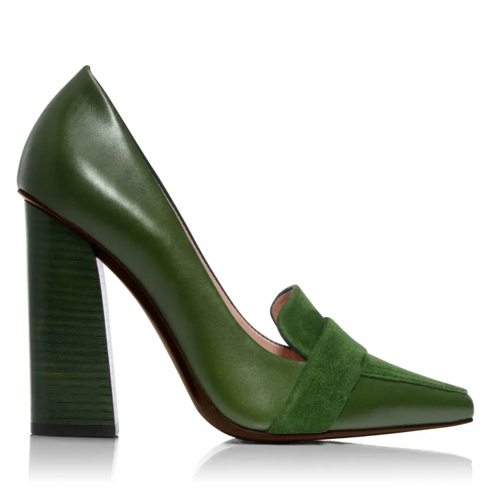 Zapatos de ante para mujer de tacón alto con punta cuadrada, calzado de ante verde, bonito, para espectáculo de moda, 2022