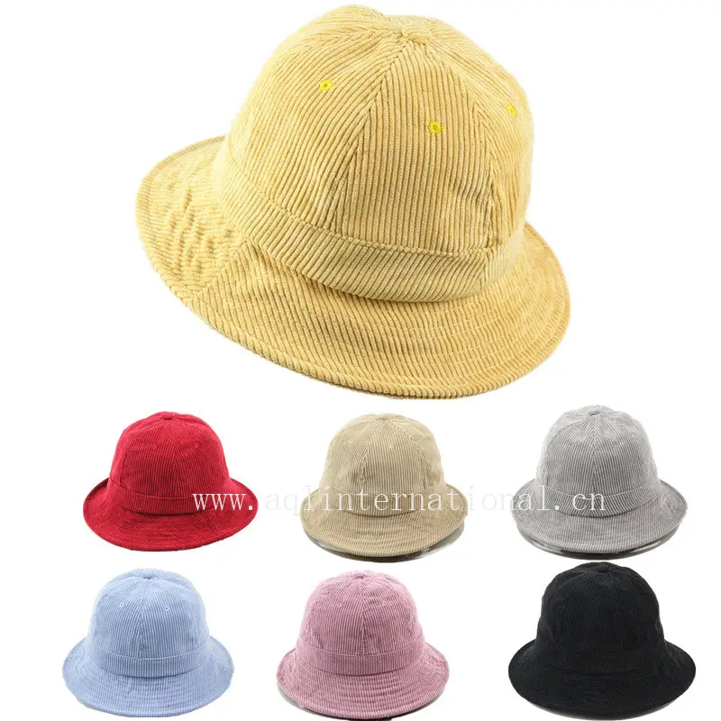 Cappello da pescatore unisex personalizzato di alta qualità OEM in bianco 100% cotone velluto a coste ricamo moda cappello da pescatore