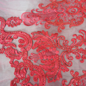 Estilo americano europeo, bordado con lentejuelas Rojas, compra para vestido <span class=keywords><strong>de</strong></span> novia, cuello, diseños <span class=keywords><strong>de</strong></span> encaje, <span class=keywords><strong>tela</strong></span> <span class=keywords><strong>de</strong></span> encaje <span class=keywords><strong>de</strong></span> <span class=keywords><strong>tul</strong></span> <span class=keywords><strong>de</strong></span> algodón - Product Image 2