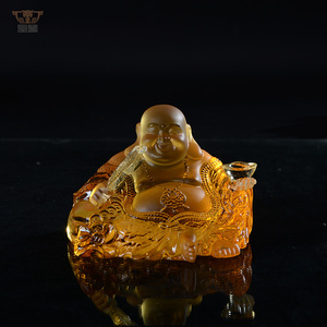 Mini Estatuilla de Buda de Cristal para Coche, Amuleto de Feng Shui con Abanico de Hoja de Espada - Product Image 2