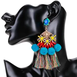 Polyresin haar bal kwastje multi-layer oorbellen sieraden Bohemian damesmode stud oorbellen