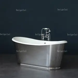 stainless steel skirted mirror finish cast iron bathtub with antique with double slipper design