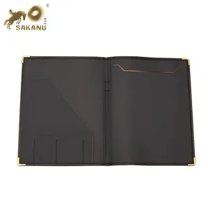 חדש קלאסי שחור עור לוח כתיבה Folio פליז קצוות תיק הערה כיסוי