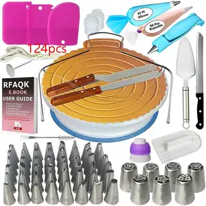 124 Cái FBA Giao Hàng Bánh Turntable Set Với Bánh Trang Trí Icing Piping Vòi Set Bánh Trang Trí Nguồn Cung Cấp Kit