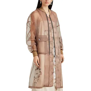 OEM服务女性新款春季风格设计最新定制欧根纱超大轰炸机薄夹克