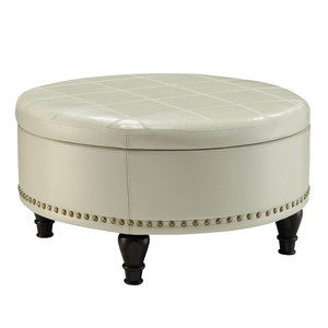 En suministro moderno blanco de gran tamaño de cuero Otomano - Product Image 2
