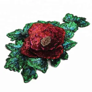 Mode Rouge Rose Vert Fleur Pailletée Patch Coudre sur les Vêtements