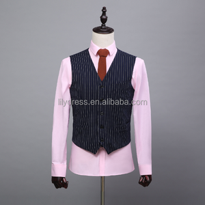 Trajes de Lana Azul Personalizados con Doble Botonadura y Rayas Blancas, Ropa <span class=keywords><strong>para</strong></span> Niña, Imágenes de Abrigo y Pantalón (Abrigo+Pantalón+Chaleco) NA02, Trajes de Novio <span class=keywords><strong>para</strong></span> Hombre - Product Image 4