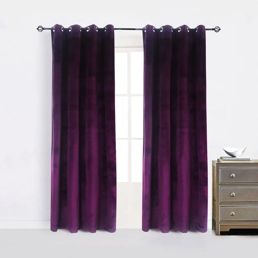 Simple Curtain Design Christmas Polyester Plain Purple Velvet Curtain Decorative Curtain