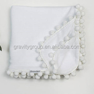 <strong>Throw</strong> Quilt Wool Large Pom Pom <strong>Moroccan</strong> <strong>Blanket</strong> - Product Image 2
