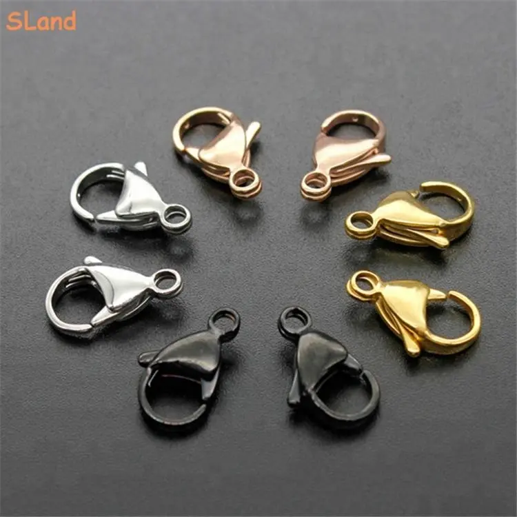 SLand Jewelry factory wholesale polished Silver/Gold/Rose gold Stainless Steel Lobster Clasps Claw Clasps for Jewellery making