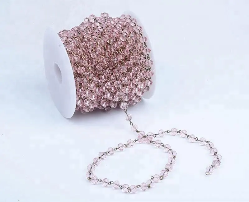 Pabrik Buatan Tangan DIY Aksesori Perhiasan Rantai Bersegi Kaca Rondelle Rantai Manik-manik