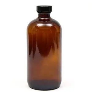 Wholesale high quality 1/2oz 1 oz 2 oz 4 oz 8oz amber boston round 16oz clear blue glass bottle bakelite lid