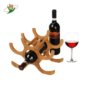 6 bottle easy free standing table top storage wood bamboo countertop wine display rack stand