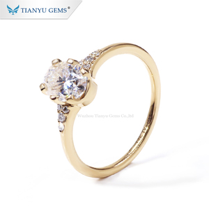 Tianyu gems 14 k/18 k oro amarillo material oval corte super blanco anillo piedra principal grupo de compromiso anillo - Product Image 3