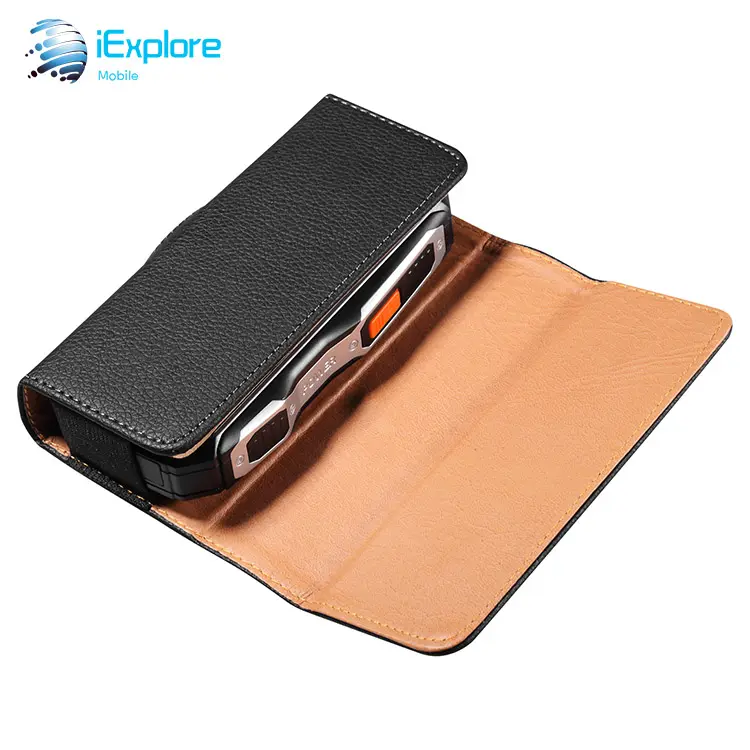 iExplore manufacturer universal flip cover litchi pattern PU leather horizontal waist hanging holster phone case for smart phone