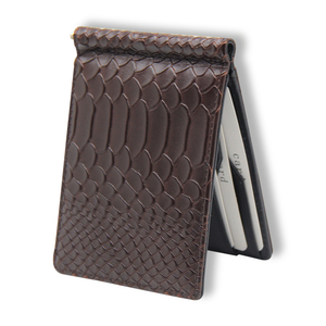 Cartera Minimalista Bifold para <span class=keywords><strong>Hombre</strong></span> <span class=keywords><strong>de</strong></span> Cuero PU Marrón con Patrón Grabado <span class=keywords><strong>de</strong></span> Cocodrilo y Clip para Billetes - Product Image 2