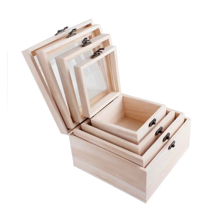 Luxury small hinges metal clasp gift packaging plain custom wooden box