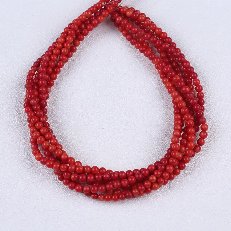 6mm Round Red Coral String of Beads