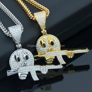 <span class=keywords><strong>Mlle</strong></span> Bijoux Hip Hop 18 <span class=keywords><strong>k</strong></span> Plaqué Or 925 En Argent Sterling Pendentif Emoji pour les hommes - Product Image 1