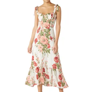 Vestido de fiesta largo con volantes y estampado Floral, elegante, blanco, Midi, diseños personalizados, 2021