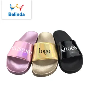 Sapatos femininos baixos compre em massa, sandália de deslizar logotipo personalizado