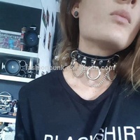 Collier de bondage punk en cuir pour femme et homme avec grand collier ras-du-cou à 3 anneaux et chaînes, collier BDSM avec anneau en O, collier pendentif tendance