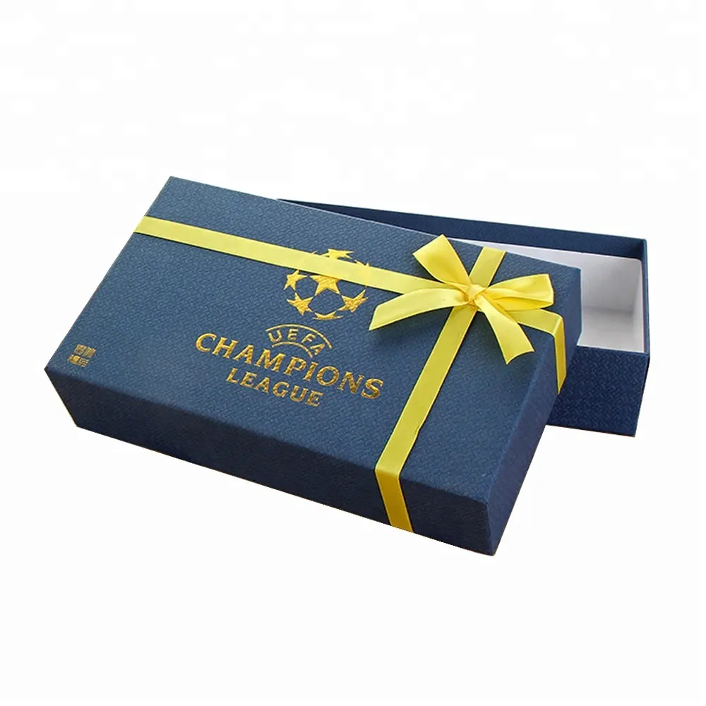 2018 Luxury Fancy Art Paper Wrap Navy Vintage Gold Hot Foil Stamp Gift Box With Yellow Bowknot For Pens And Notebooks