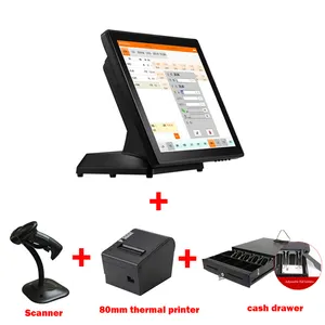 15 zoll LED Display alle in einem kassen touch screen pos maschine mit thermische drucker/1d scanner und bargeld schublade