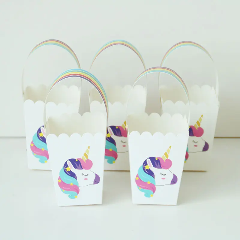 Unicorn tema lehine kutusu kağıt saplı hediye kutusu düğün doğum günü partisi kaynağı